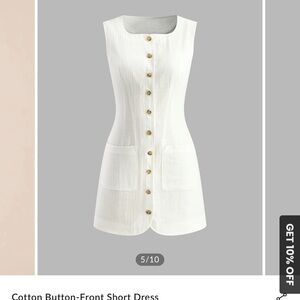 Commense White Button-Front Short Dress Large